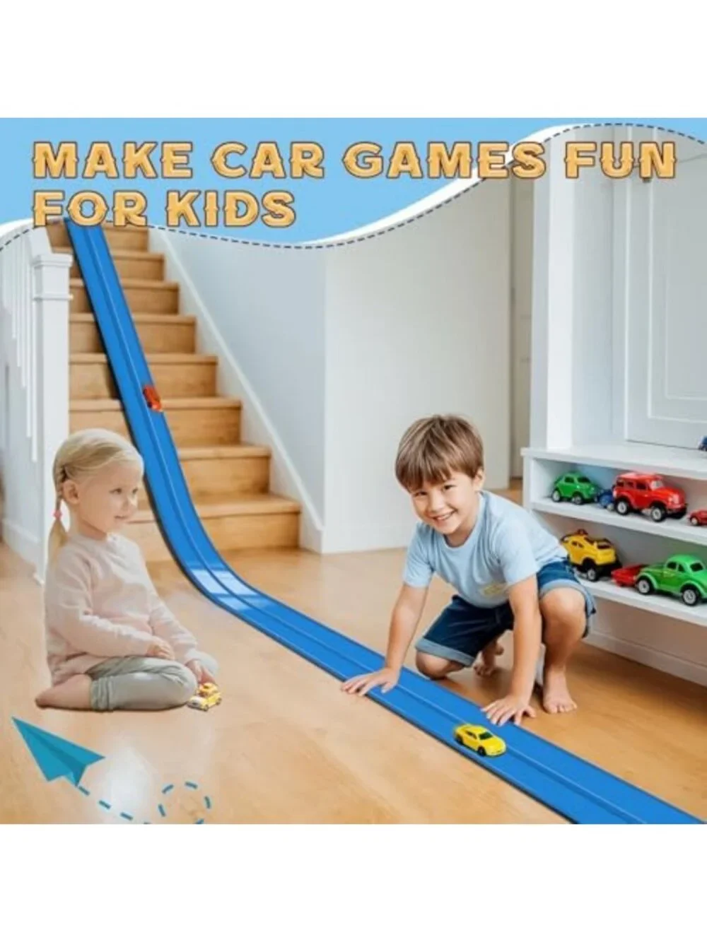 Flexible Race Car Ramp Track Set, 15 Ft with Suction Cups for Ages 3+, Diecast